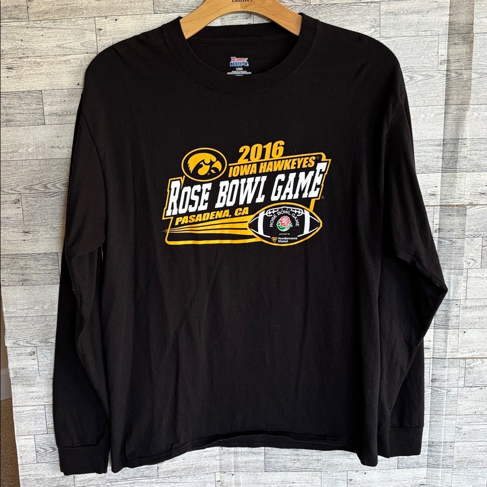 Iowa Hawkeyes black long sleeve tee shirt men’s large 2016‎ Football Rose Bowl